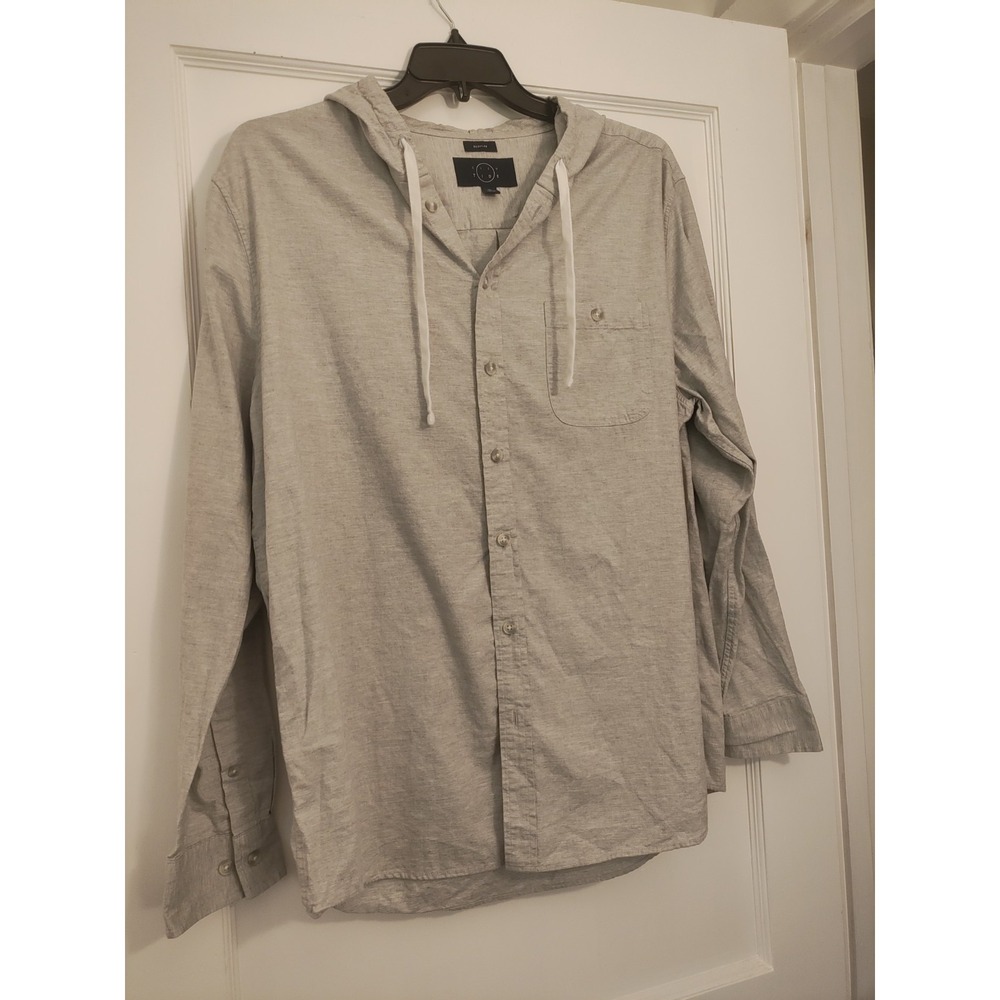Even Tide Men's XL Organic Cotton Hooded Button Down Shirt Gray